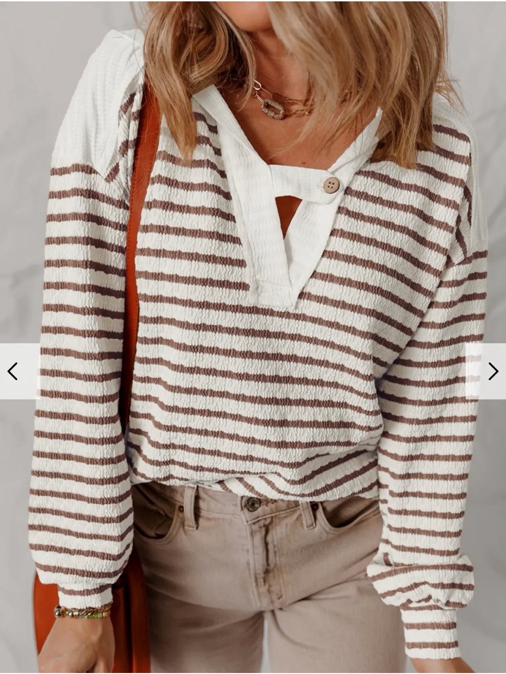 CATO Striped Hooded Henley Textured Top M EUC - Picture 1 of 9